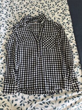 Merona Black and White 100% Cotton Gingham Half Button-Down Shirt